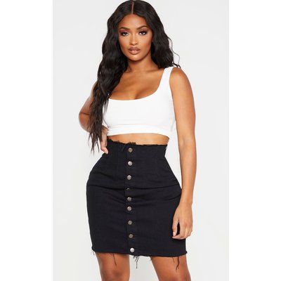 Shape Black Button Front Seam Detail Denim Skirt