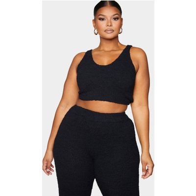 Plus Black Scoop Neck Chenille Crop Top