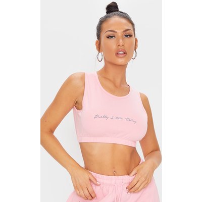 PrettyLittleThingCandy Pink Cropped Embroidered Tank Top