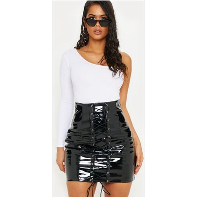 Black Vinyl Lace Up Mini Skirt