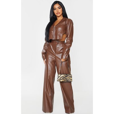 Petite Chocolate Pu  Straight Leg Pants