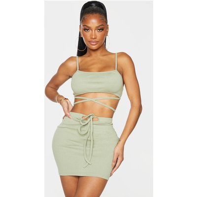 Shape Sage Green Rib Wrap Waist Crop Top