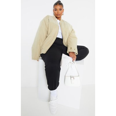 Plus Sand Peach Skin Pocket Front Oversized Puffer