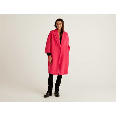 Benetton, Solid Colored Coat With Shawl Collar, size 46, Fuchsia, Women