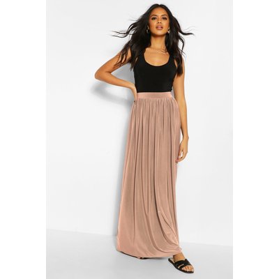 Womens Basic Slinky Floor Sweeping Maxi Skirt - Beige - 12, Beige