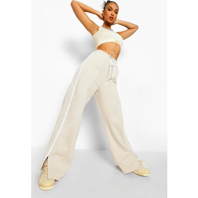 Womens Side Stripe Wide Leg Split Hem Joggers - Beige - Xl, Beige