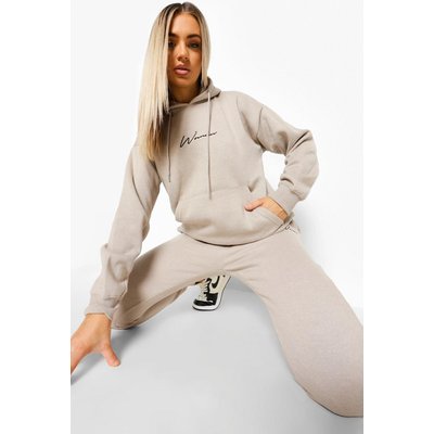 Womens Woman Embroidered Hooded Tracksuit - Beige - Xl, Beige