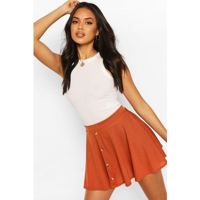 Womens Basic Button Front Ribbed Skater Mini Skirt - Orange - 12, Orange