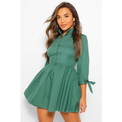 Womens Petite Button Through Smock Dress - Green - 10, Green