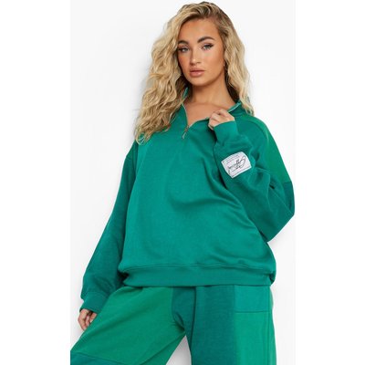 Womens Green Colour Block Half Zip Jumper - S, Green