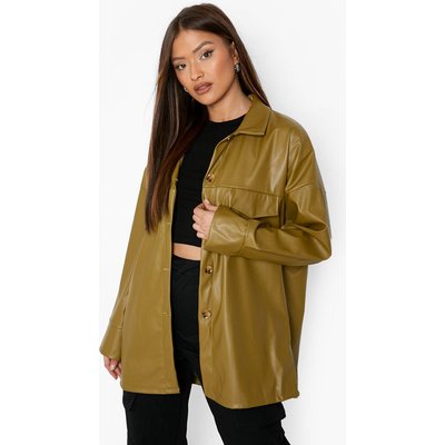 Womens Super Oversized Leather Look Shacket - Green - 8, Green