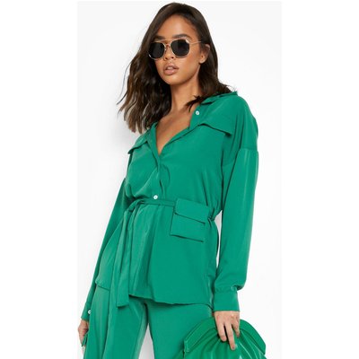 Womens Luxe Utility Shirt With Mini Bag Belt - Green - 8, Green