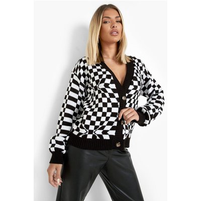 Womens Holographic Print Cropped Cardigan - Black - S, Black