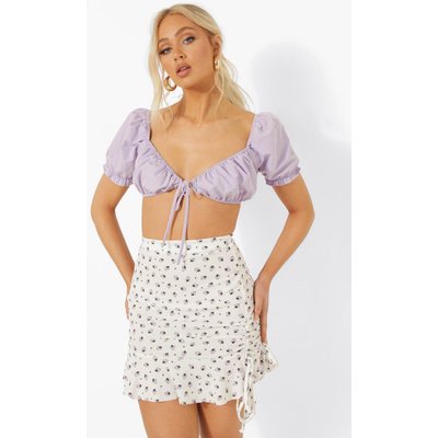 Womens Ditsy Floral Ruched Ruffle Mini Skirt - White - 10, White