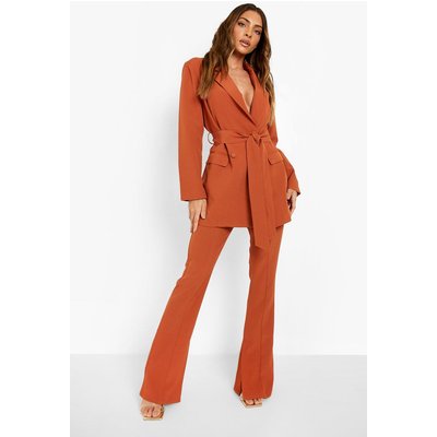 Womens Split Side Pin Tuck Front Tailored Trousers - Orange - 14, Orange