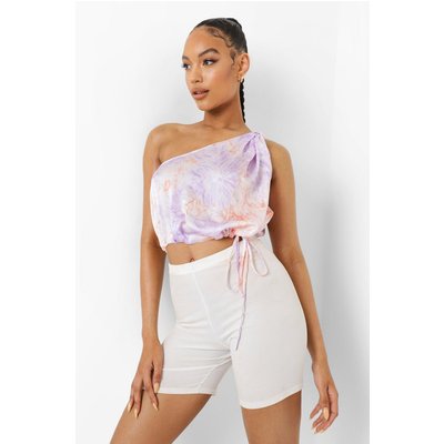 Womens Tie Dye Asymmetric Crop Top - Purple - 16, Purple