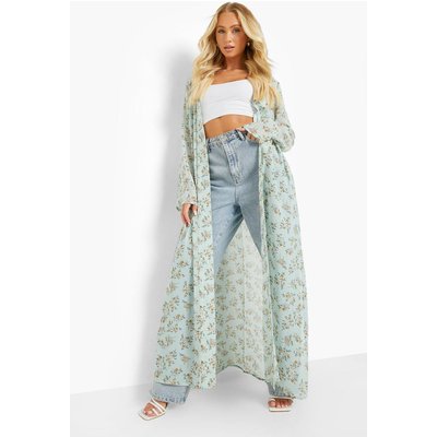 Womens Floral Printed Kimono - Green - 6, Green