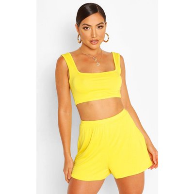 Womens Jersey Crop And Short Beach Co-Ord - Yellow - L, Yellow