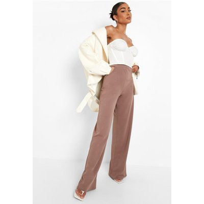 Womens Cut Out Waist Crepe Wide Leg Trouser - Brown - 6, Brown