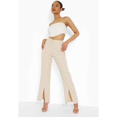 Womens Tailored Split Front Slim Fit Trousers - Beige - 14, Beige