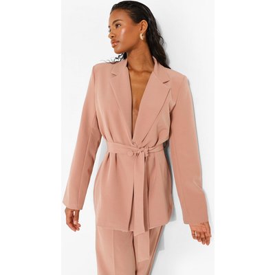 Womens Tie Waist Tailored Fitted Blazer - Beige - 10, Beige