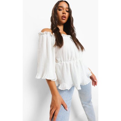 Womens Woven Pleated Off The Shoulder Peplum Top - White - 6, White