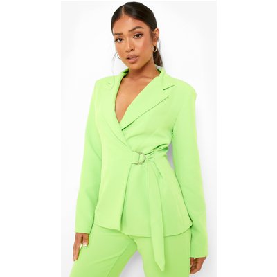 Womens Petite Neon D Ring Wrap Blazer - Green - 4, Green