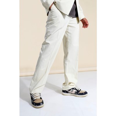 Mens Beige Relaxed Man Branded Suit Trousers, Beige