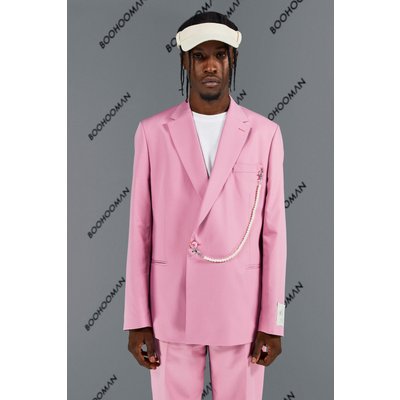 Mens Pink Relaxed Fit Suit Jacket With Chain, Pink