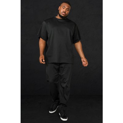 Mens Black Plus Pleated T-shirt & Jogger Set, Black