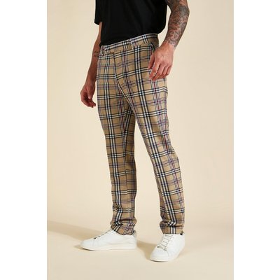 Mens Brown Slim Check Tailored Trouser, Brown