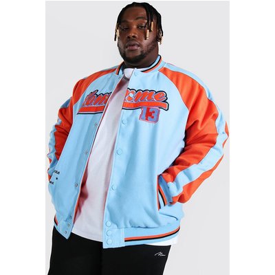 Mens Blue Plus Homme Raglan Varsity Bomber Jacket, Blue