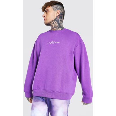 Mens Purple Man Signature Oversized Crew Neck Sweatshirt, Purple