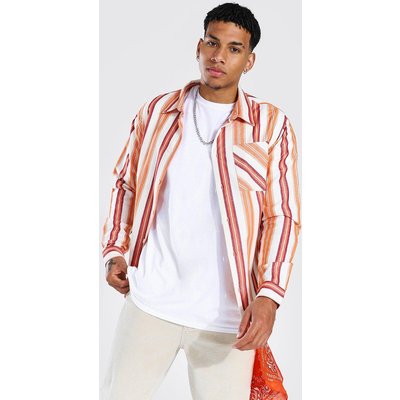 Mens Orange Long Sleeve Striped check Overshirt, Orange