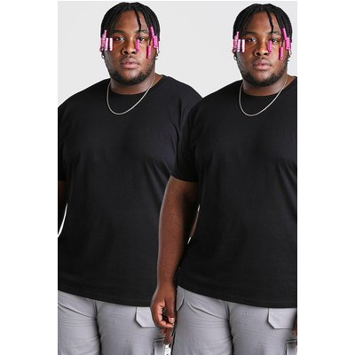 Mens Black Plus Size 2 Pack Basic Crew Neck T-Shirt, Black