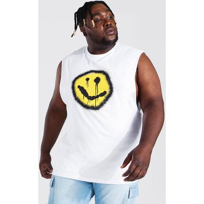 Mens White Plus Size Graffiti Print Drop Armhole vest, White