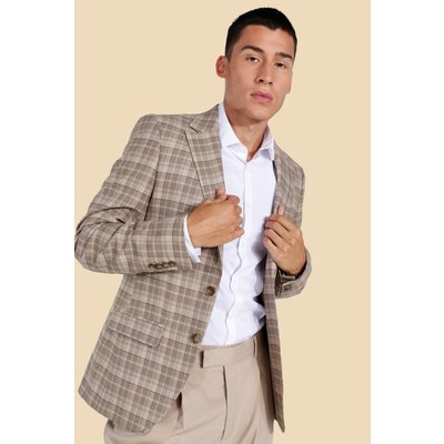 Mens Beige Skinny Stone Check Blazer, Beige