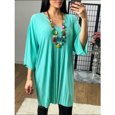 Saveah Ribbed Slinky Oversized Necklace Top  - Turquoise