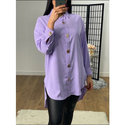 Anna Oversized Silky Gold Button Detail Blouse  - Lilac