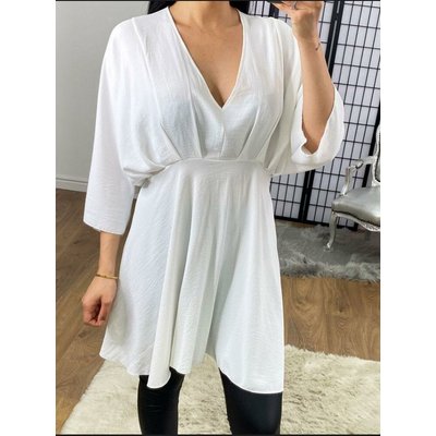 Alendra Rouched Batwing Bell Sleeve Top - White