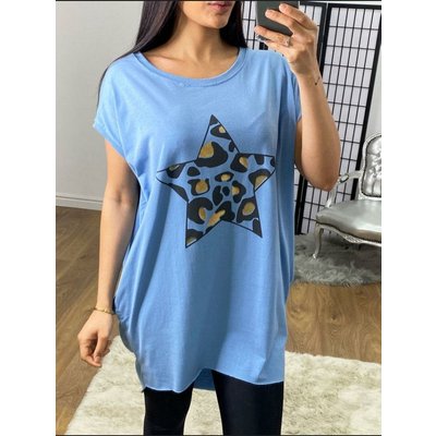 Orla Animal Print Star Oversized Short Sleeve T-Shirt - Baby Blue