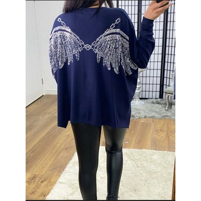 Alison Diamante Angel Wing Back Knit Jumper - Navy