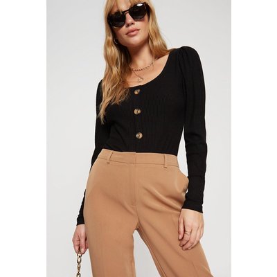 Long Sleeve Rib Button Through Top