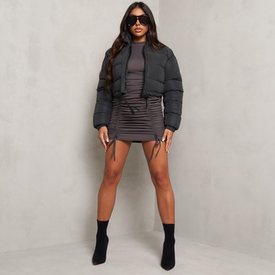 Cropped Puffer Jacket In Black UK Extra Small XS, Black