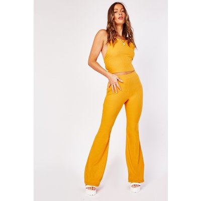 Rib Knit Crop Top And Wide Leg Trousers Set