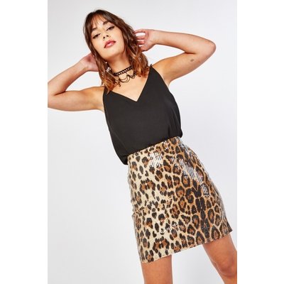 Leopard Pattern Sequin Insert Skirt