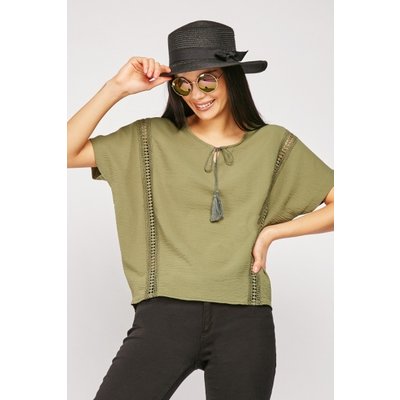 Tie Up Tassel Neck Blouse