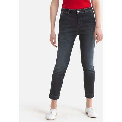 Straight Mid Rise Jeans with Turn-Ups and Pockets