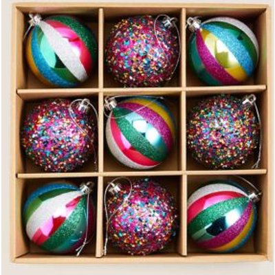 M&S 9 Pack Multicoloured Glass Baubles, Multi