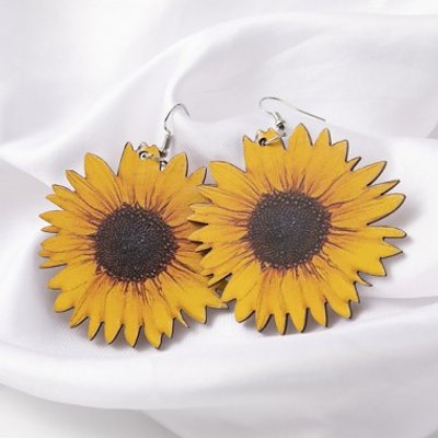 Yellow Wooden Design Sunflower Detail Earrings